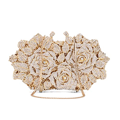 Ynport Damen-Handtasche mit Strasssteinen und Strasssteinen, Gothic-Stil, Abendtasche, florale Hochzeit, Party, glitzernde Geldbörse und Handtaschen, Gold von Ynport