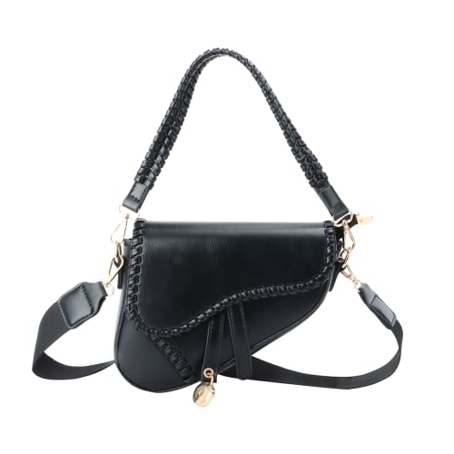 Ynport Satteltaschen Geldbörse für Damen, trendige Leder-Umhängetasche, gestrickt, Unterarm-Crossbody-Tasche, Vintage, Umhängetasche, Schwarz Ynport Satteltaschen Geldbörse für Damen, trendige Leder-Umhängetasche, gestrickt, Unterarm-Crossbody-Tasche, Vintage, Umhängetasche, Schwarz von Ynport