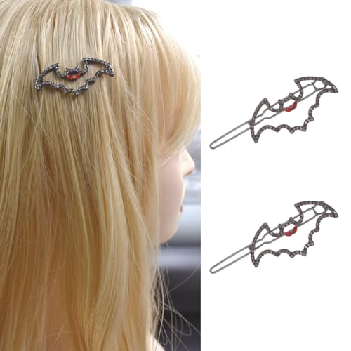 Haarspangen in Fledermausflügelform, schwarze Kristalle, Halloween, Teufels-Haarspange mit roten Augen, rutschfest, Haarschmuck für Damen und Mädchen, 2 Stück Haarspangen in Fledermausflügelform, schwarze Kristalle, Halloween, Teufels-Haarspange mit roten Augen, rutschfest, Haarschmuck für Damen und Mädchen, 2 Stück von Ynxee
