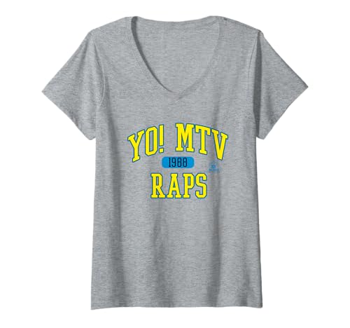 Damen Yo! MTV Raps Est. 1988 Collegiate Lettering Retro TV T-Shirt mit V-Ausschnitt Damen Yo! MTV Raps Est. 1988 Collegiate Lettering Retro TV T-Shirt mit V-Ausschnitt von Yo! MTV Raps