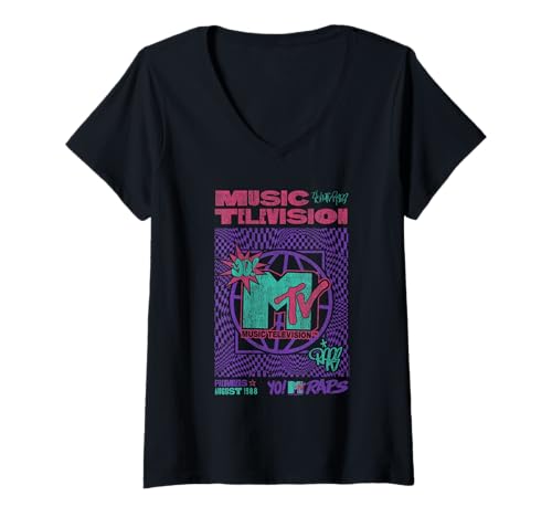 Damen Yo! MTV Raps Hypnotic Colorful Poster Retro Music TV T-Shirt mit V-Ausschnitt Damen Yo! MTV Raps Hypnotic Colorful Poster Retro Music TV T-Shirt mit V-Ausschnitt von Yo! MTV Raps