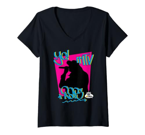 Damen Yo! MTV Raps Rapper Silhouette Colorful Retro TV T-Shirt mit V-Ausschnitt Damen Yo! MTV Raps Rapper Silhouette Colorful Retro TV T-Shirt mit V-Ausschnitt von Yo! MTV Raps