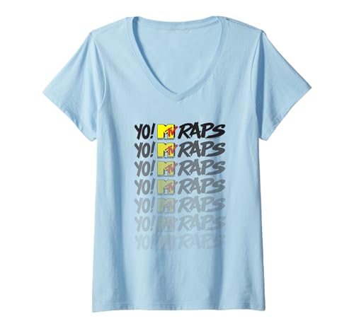 Damen Yo! MTV Raps Repeating Fading Logo Retro TV T-Shirt mit V-Ausschnitt Damen Yo! MTV Raps Repeating Fading Logo Retro TV T-Shirt mit V-Ausschnitt von Yo! MTV Raps
