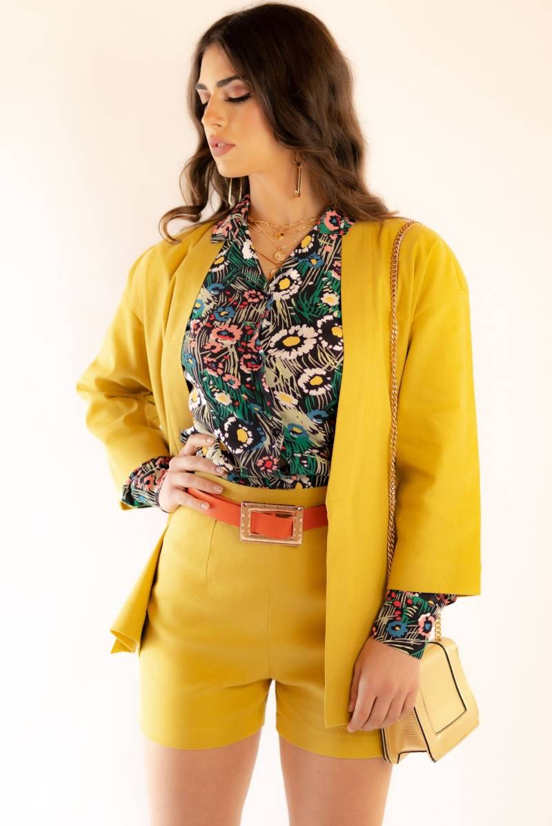 Senfgelbe Kimonojacke Aus Hochwertiger Baumwolle, Handgefertigt in Italien von YoNegrita