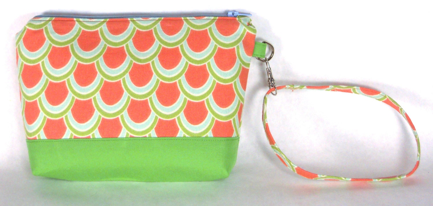 Orange/Grün Shingle Print Armband/Kleine Geldbörse Handtasche Oder Kosmetiktasche von YobabsShop