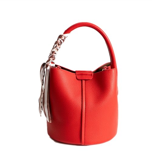 Yobohui Damen Leder Bucket Bag Handtasche Schulter Crossbody Bag Kleinigkeiten Tasche mit abnehmbarem Schultergurt(Red) von Yobohui