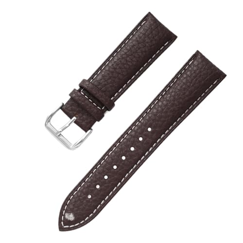 Yobohui Echtes Lederarmband 12~24mm Weiches wasserdichtes Uhrenarmband Damen Herren Universal Business Uhrenarmband(Coffee+white line,Width 20mm) von Yobohui