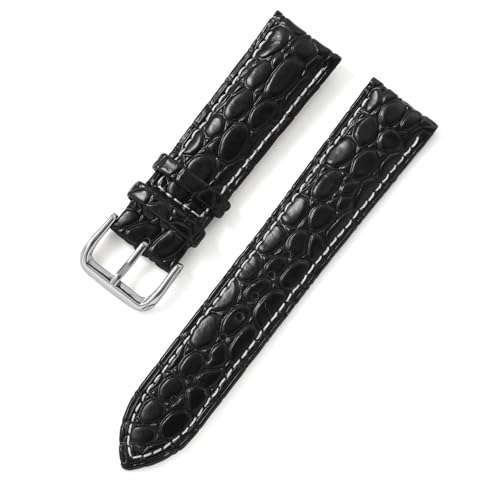 Yobohui Echtlederarmband 12~24 mm for Damen- und Herren-Businessuhren mit Dornschließe(Black+white line,Width 24mm) von Yobohui
