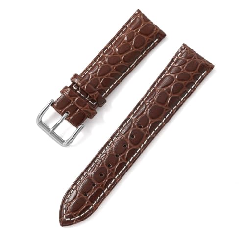 Yobohui Echtlederarmband 12~24 mm for Damen- und Herren-Businessuhren mit Dornschließe(Brown+white line,Width 24mm) von Yobohui