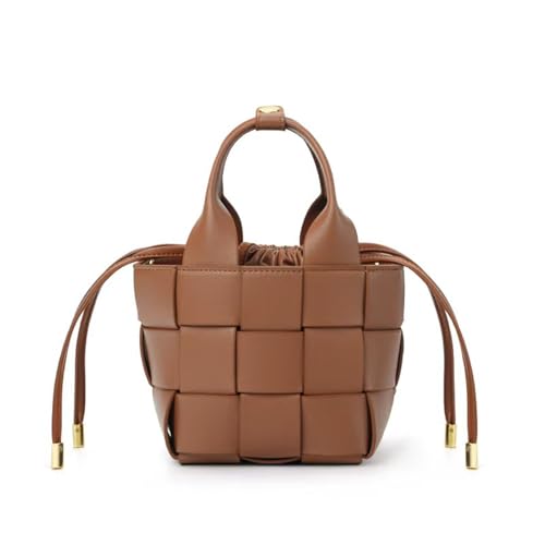 Yobohui Gewebte Echtlederhandtasche for Damen mit Henkel oben, Eimer-Umhängetasche, trendige Umhängetasche(Brown) von Yobohui