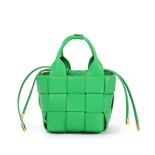 Yobohui Gewebte Echtlederhandtasche for Damen mit Henkel oben, Eimer-Umhängetasche, trendige Umhängetasche(Green 1) von Yobohui