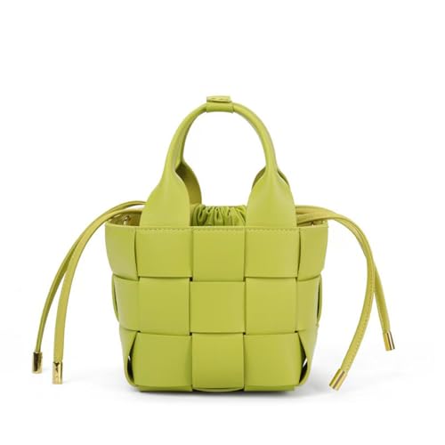 Yobohui Gewebte Echtlederhandtasche for Damen mit Henkel oben, Eimer-Umhängetasche, trendige Umhängetasche(Green 2) von Yobohui
