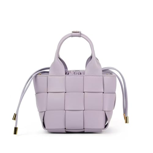 Yobohui Gewebte Echtlederhandtasche for Damen mit Henkel oben, Eimer-Umhängetasche, trendige Umhängetasche(Purple) von Yobohui