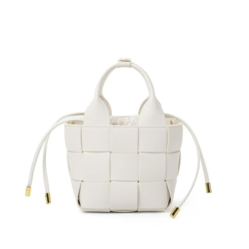 Yobohui Gewebte Echtlederhandtasche for Damen mit Henkel oben, Eimer-Umhängetasche, trendige Umhängetasche(White) von Yobohui