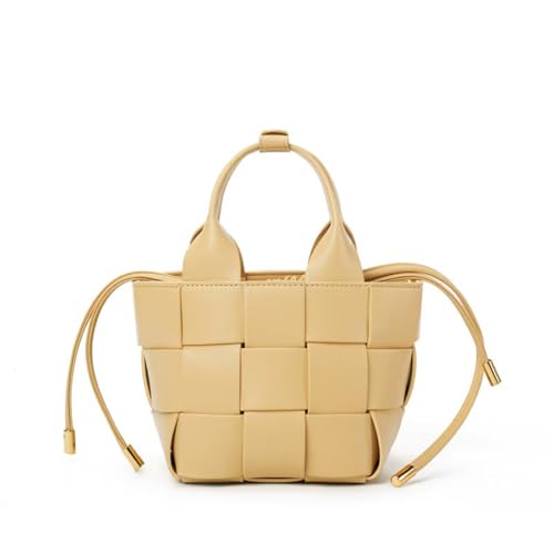 Yobohui Gewebte Echtlederhandtasche for Damen mit Henkel oben, Eimer-Umhängetasche, trendige Umhängetasche(Yellow) von Yobohui