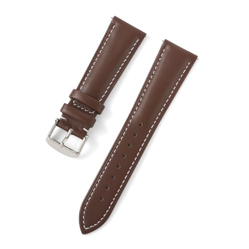 Yobohui Leder-Uhrenarmbänder, 16–24 mm, Lederbänder for Herren und Damen, Dornschließe, Uhrenzubehör(White+Brown,Width 21mm) von Yobohui