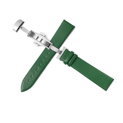 Yobohui Lederarmband 12–22 mm, Unisex, weiches Leder, Schmetterlingsschnalle, Stahlarmband(Green,Width14mm) von Yobohui