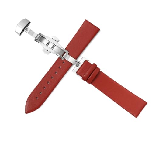 Yobohui Lederarmband 12–22 mm, Unisex, weiches Leder, Schmetterlingsschnalle, Stahlarmband(Red,Width15mm) von Yobohui