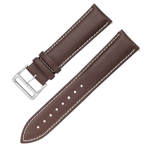 Yobohui Lederarmband 18/20/22/24 mm Smart Hand Watch Lederarmband for Männer und Frauen Dornschließe(White line+dark brown,Width 24mm) von Yobohui