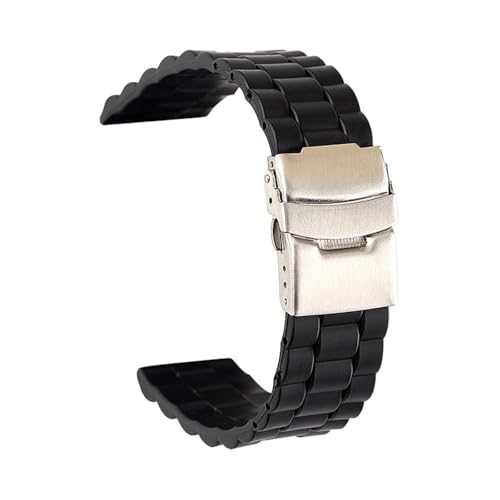 Yobohui Schnellverschluss-Uhrenarmband aus Silikon, 20 mm, 22 mm, Unisex-Armband, Ersatzarmband mit Faltschließe aus Edelstahl(Black22mm) von Yobohui
