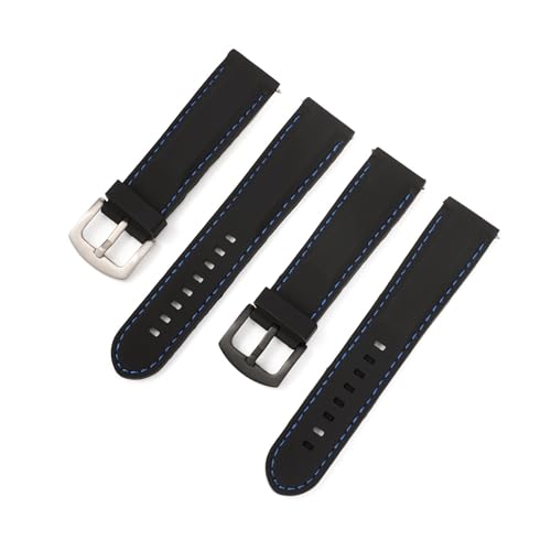 Yobohui Silikon-Uhrenarmband 18 mm 20 mm 22 mm 24 mm Sportarmband Herren Damen Ersatzband Gummiarmband Edelstahlschnalle(Black+blue,Width18mm) von Yobohui