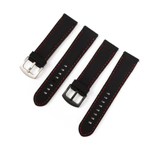Yobohui Silikon-Uhrenarmband 18 mm 20 mm 22 mm 24 mm Sportarmband Herren Damen Ersatzband Gummiarmband Edelstahlschnalle(Black+red,Width24mm) von Yobohui