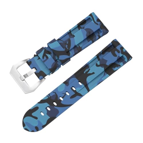 Yobohui Silikon-Uhrenarmband 20 mm 22 mm 24 mm 26 mm Armband for Männer und Frauen Sport Weichgummi Ersatz Schnellverschluss(Dark blue camouflage,22mm) von Yobohui