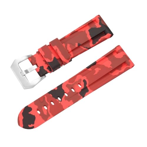 Yobohui Silikon-Uhrenarmband 20 mm 22 mm 24 mm 26 mm Armband for Männer und Frauen Sport Weichgummi Ersatz Schnellverschluss(Red camouflage,24mm) von Yobohui