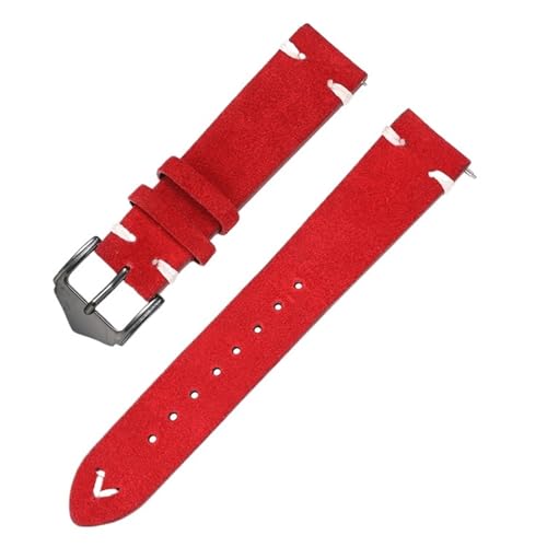 Yobohui Uhrenarmband-Zubehör aus Wildleder, 20/22 mm, Unisex-Ersatzarmband aus Leder, Dornschließe, Uhrenzubehör(Red,Width20mm) von Yobohui