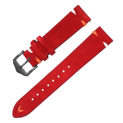 Yobohui Uhrenarmband aus Wildleder, 20/22 mm, Schnellverschluss, Unisex-Ersatzarmband aus Leder for Uhrenzubehör(Red,Width22mm) von Yobohui