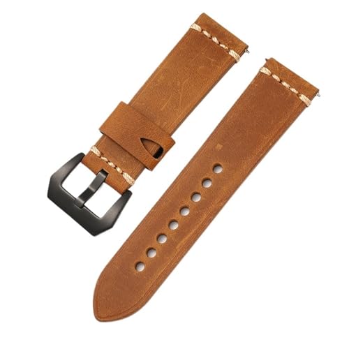 Yobohui Vintage Lederarmband 22/22/24 mm Herren Schnellverschluss Smart Watch Armband Dornschließe(YellowBrown,Width22mm) von Yobohui