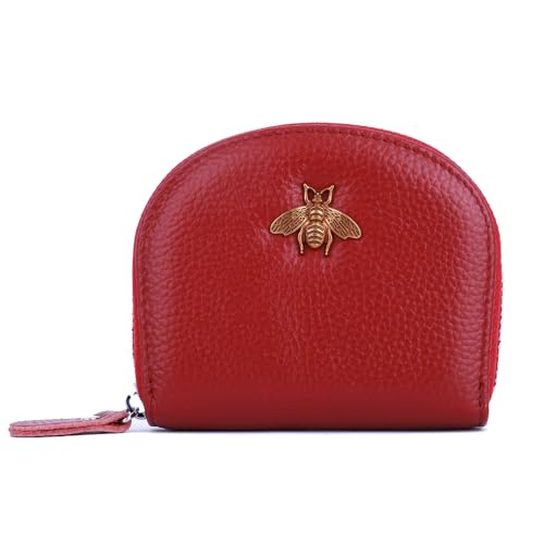 Yocipa Leder-RFID-Kreditkartenetui für Damen, klein/mittelgroß, mit Reißverschluss, Burgunder, Medium, modisch von Yocipa