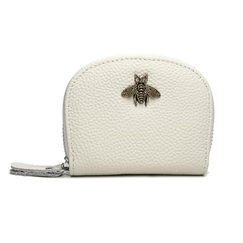 Yocipa Geldbörse aus Leder mit umlaufendem Reißverschluss und geprägtem Bienen-Emblem, Schwarz, Elfenbein, Small, modisch von Yocipa