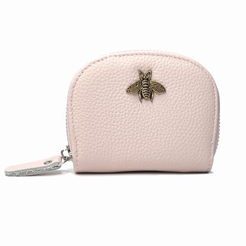 Yocipa Geldbörse aus Leder mit umlaufendem Reißverschluss und geprägtem Bienen-Emblem, Schwarz, Helles Pink, Small, modisch von Yocipa