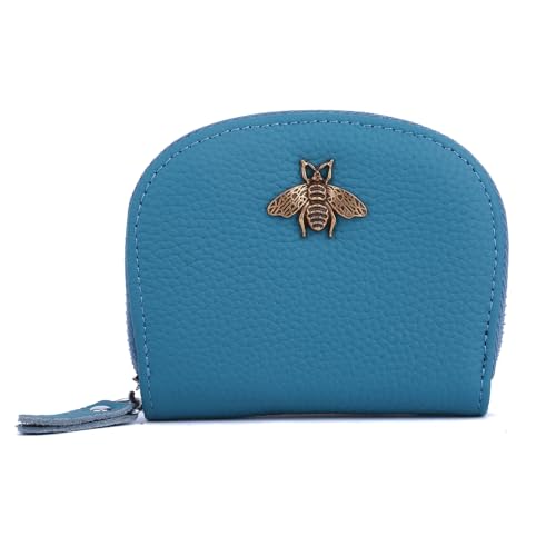 Yocipa Leder-RFID-Kreditkartenetui für Damen, klein/mittelgroß, mit Reißverschluss, Himmelblau, Small, modisch von Yocipa