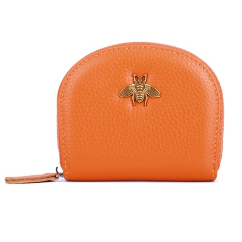 Yocipa Leder-RFID-Kreditkartenetui für Damen, klein/mittelgroß, mit Reißverschluss, Orange/Abendrot im Zickzackmuster (Sunset Chevron), Medium, modisch von Yocipa