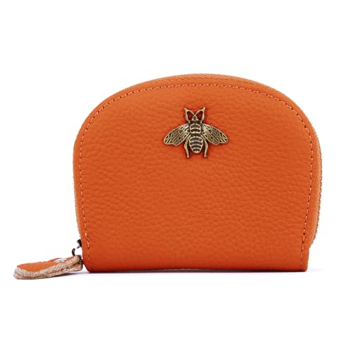 Yocipa Geldbörse aus Leder mit umlaufendem Reißverschluss und geprägtem Bienen-Emblem, Schwarz, Orange/Abendrot im Zickzackmuster (Sunset Chevron), Small, modisch von Yocipa