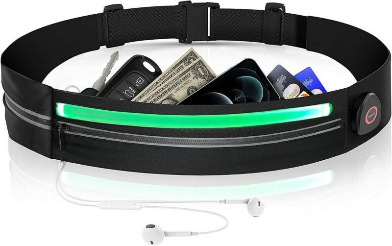 YockTec Laufgürtel RunSafe LED Laufgürtel: Reflektierende Fitness Bauchtasche (Laufgürtel-Set, 1x Laufgürtel mit LED-Streifen und Reflektor) wasserdicht, ultraleicht, verstellbarer Gurt, sichere Aufbewahrung von YockTec