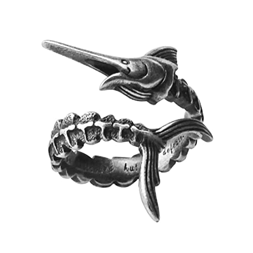 Der alte Mann und das Meer Marlin Fisch Ring Retro Kupfer Inspirierender Ring Offener Verstellbarer Ring für Damen Herren, Metall, nicht bekannt von Yocoyee