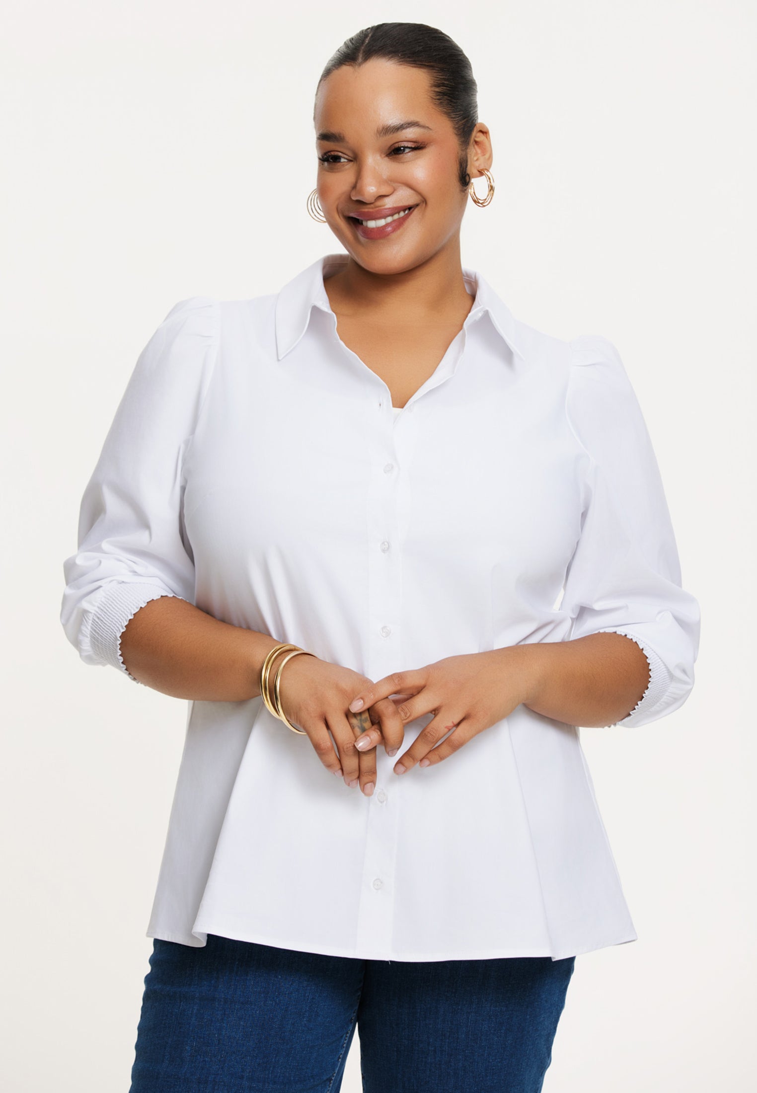 Bluse mit Puffärmeln COTTON STRETCH von Yoek