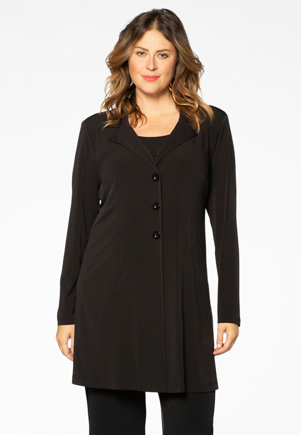 Große Größen Blazer mit Langarm, Damen, schwarz, Größe: 46/48, Polyester, Happy Size Women von Yoek