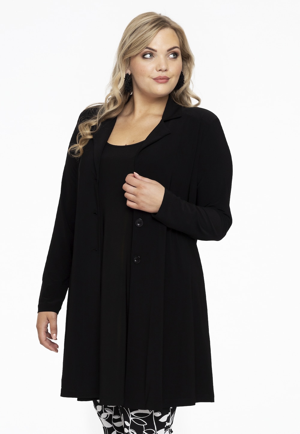 Große Größen Blazer mit Langarm, Damen, schwarz, Größe: 46/48, Polyester, Happy Size Women von Yoek