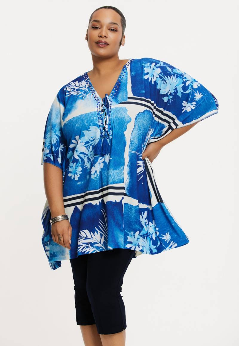 Große Größen Kaftan mit Druck, Damen, blau, Größe: 50/52, Polyester, Happy Size DE Women von YOEK