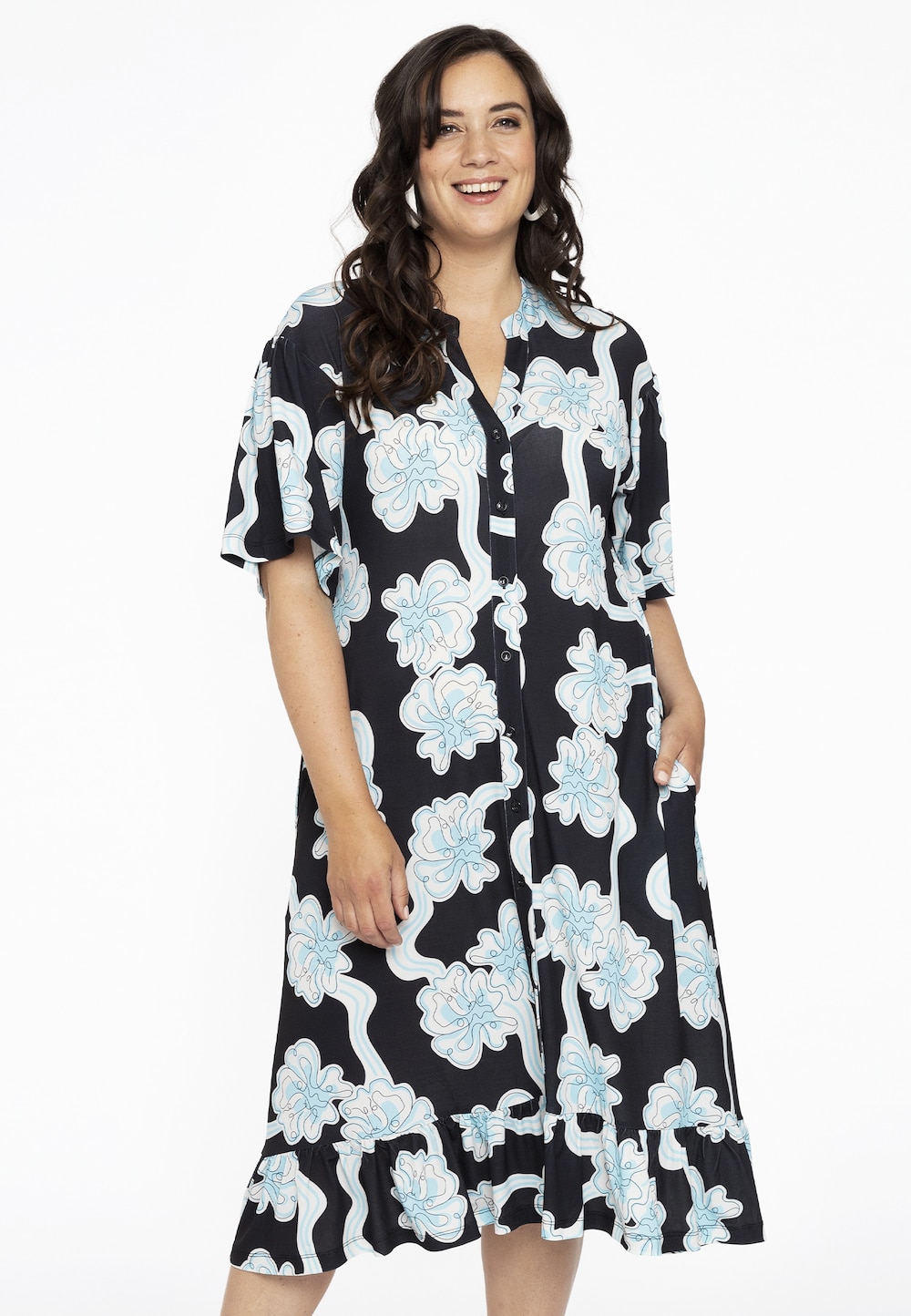 Große Größen Kleid mit Blumenmuster, Damen, schwarz, Größe: 50/52, Polyester, Happy Size Women Große Größen Kleid mit Blumenmuster, Damen, schwarz, Größe: 50/52, Polyester, Happy Size Women von Yoek