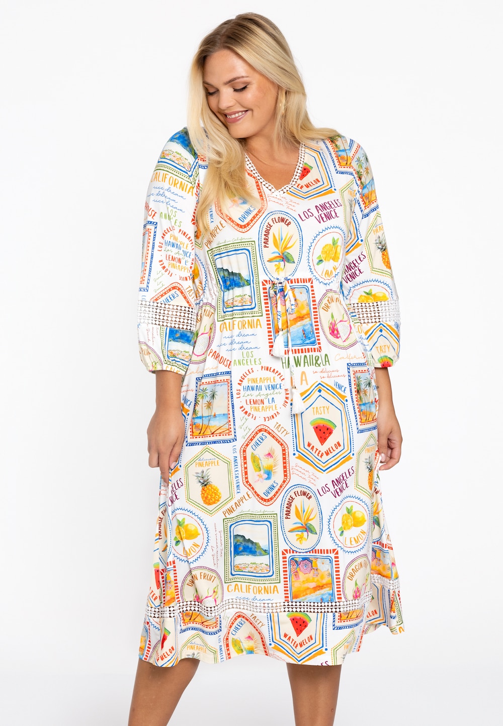 Große Größen Kleid mit Druck, Damen, weiß, Größe: 46/48, Happy Size DE Women Große Größen Kleid mit Druck, Damen, weiß, Größe: 46/48, Happy Size DE Women von YOEK