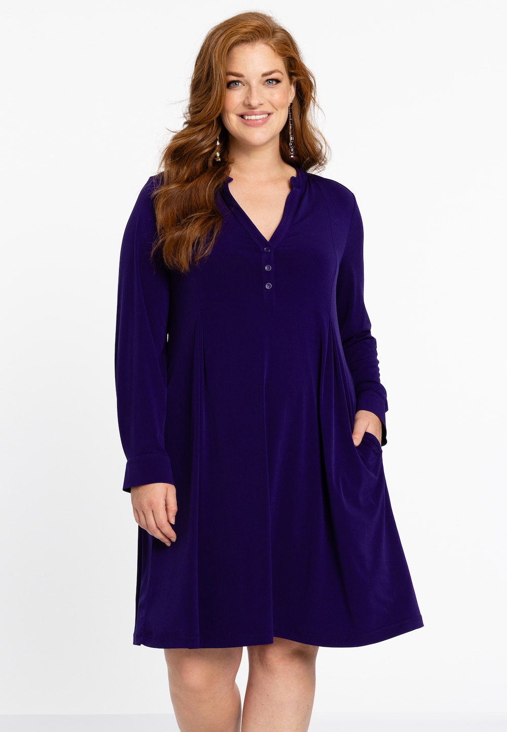 Große Größen Kleid mit Langarm, Damen, lila, Größe: 58/60, Polyester, Happy Size Women Große Größen Kleid mit Langarm, Damen, lila, Größe: 58/60, Polyester, Happy Size Women von Yoek