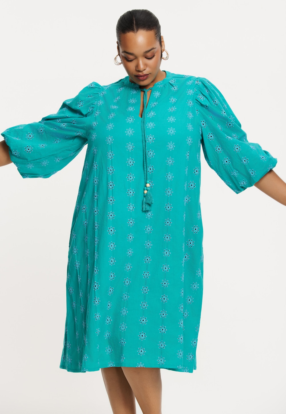 Große Größen Kleid mit Langarm, Damen, türkis, Größe: 46/48, Polyester, Happy Size Women Große Größen Kleid mit Langarm, Damen, türkis, Größe: 46/48, Polyester, Happy Size Women von Yoek