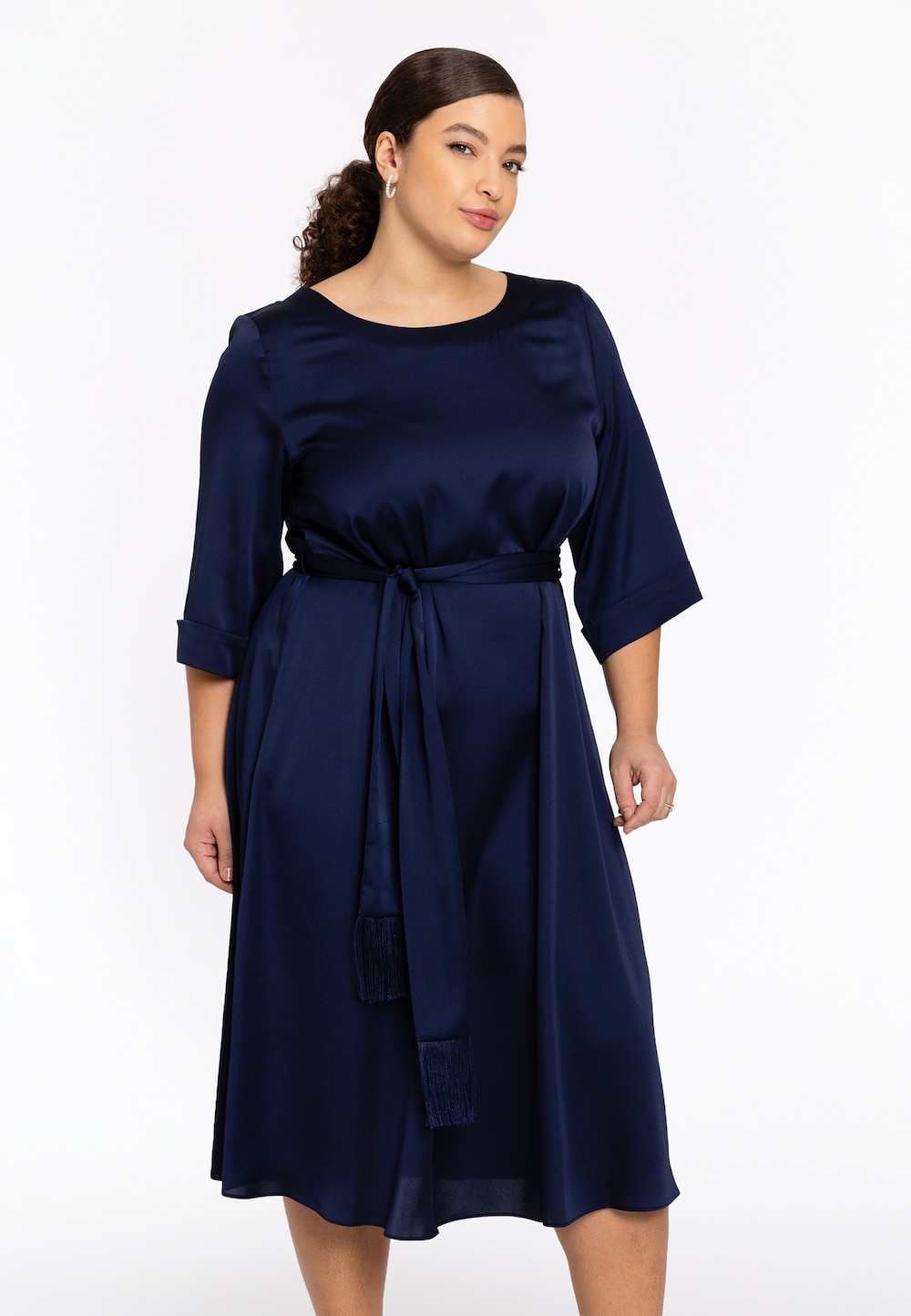 Große Größen Kleid mit Schleife, Damen, blau, Größe: 42/44, Polyester, Happy Size Women von Yoek