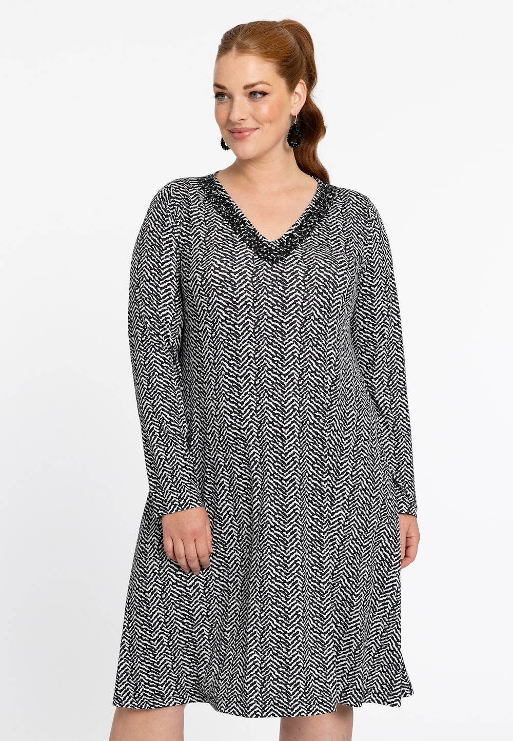 Große Größen Kleid mit Strasssteinen, Damen, schwarz, Größe: 42/44, Polyester, Happy Size Women von Yoek