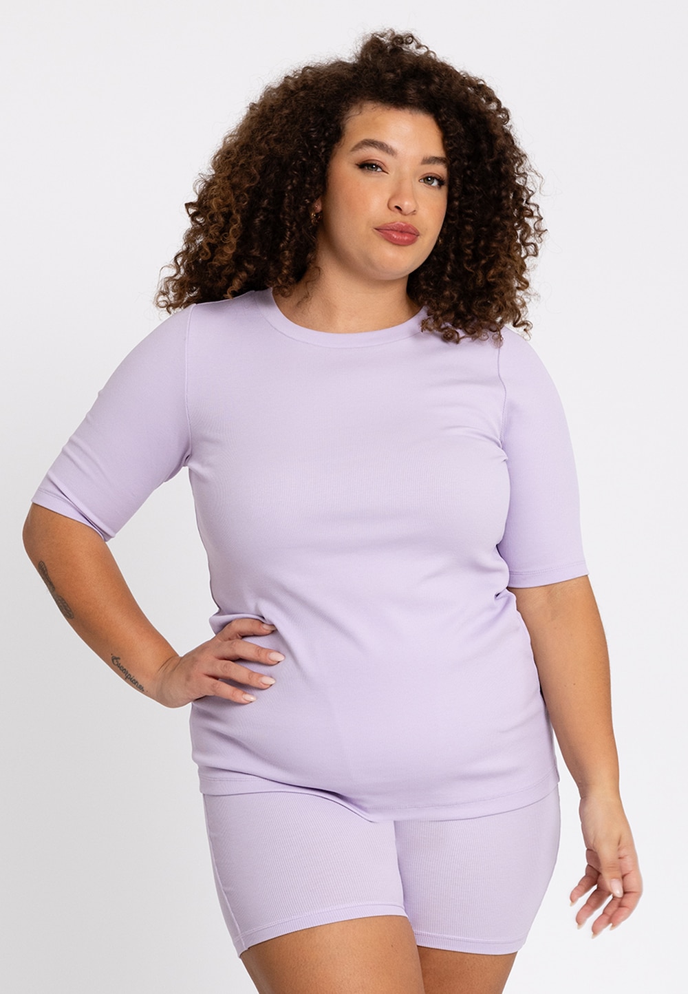 Große Größen T-shirt mit kurzarm, Damen, lila, Größe: 50/52, Baumwolle, Happy Size Women von Yoek